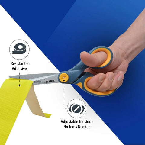 Eight Inch Non Stick Titanium Scissors With Glide Adjust Technology For Office And Home Grey Yellow Craft And Fabric Scissors Two Pack Ideal For Cutting Tape And Adhesives Plus Durable Stainless Steel Blades And Comfortable Grips