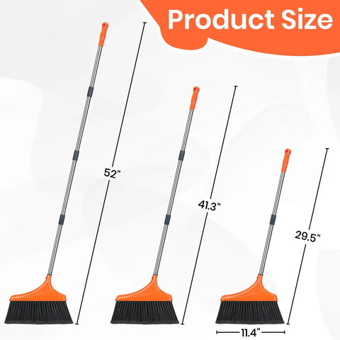 Product size illustration of Four Pack Heavy Duty Angle Broom With Fifty Two Inch Handle And Tough Split Bristles.