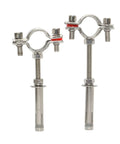Front view of two 304 stainless steel ceiling pipe clamps with expansion anchors for overhead support (Φ45-48).