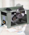 Portable Benchtop Table Saw With Killer 1200W All Copper Motor Cuts Through Wood And Metal Like Butter Belt Drive close-up view with 8 inch blade