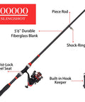 Black And Red Telescopic Fishing Rod And Reel Combo Five Point Nine Feet Fiberglass Pole with spinning reel and features