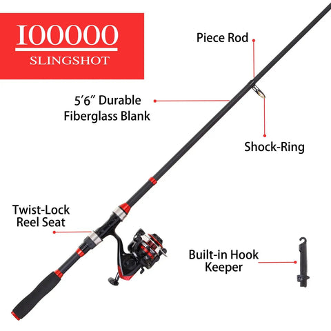 Black And Red Telescopic Fishing Rod And Reel Combo Five Point Nine Feet Fiberglass Pole with spinning reel and features