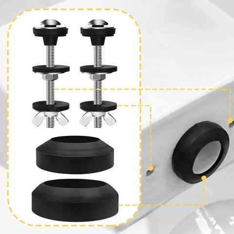 Heavy Duty Toilet Tank To Bowl Gasket Kit 2 Pack 2.75 Inch Bolts With Stainless Steel Nuts Washers Rubber Washers And Gasket Seals Fits Most 2 Inch And 3 Inch Flush Valve Openings For Leak Proof No Fuss Replacement, black rubber toilet tank bolts and gaskets