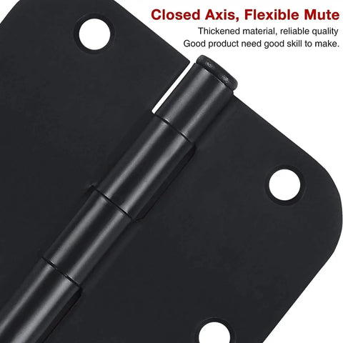 Close-up of Six Pack Matte Black Interior Door Hinges Three Point Five Inch Round With Five Eighths Inch Radius Heavy Duty Hinges