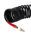 Coiled Lightweight Polyurethane Recoil Air Hose Three Eighth Inch Lite Five Sixteen Inch Fifty Feet With One Quarter Inch MNPT Quick Coupler