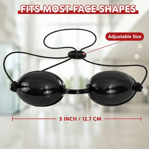 Top Shelf 4 Pack Semi Clear Safety Glasses For Tanning Beds And Sunbeds No Sweat Adjust Red Light Therapy Goggles with adjustable size for various face shapes.