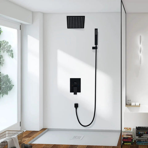 Matte Black 6 Inch Rainfall Shower System With High Pressure Luxury Rain Mixer Handheld Sprayer Wall Mounted Shower Fixture