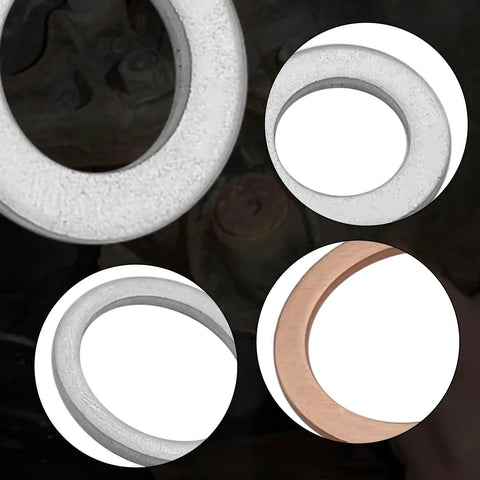Leak Proof Oil Drain Plug Gasket Kit With Copper And Aluminum Crush Washers, close-up view