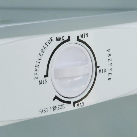 Control knob for temperature settings on the Seven Cubic Foot Convertible Upright Fridge Freezer Real Deal Smooth Operator.