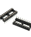 Two black silver tone 18-pin DIP IC socket adaptors with 2.54mm pitch and 7mm center to center rows for mounting, easy swap for circuits.
