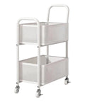 Rock Solid Two Tier Rolling Storage Cart With No Sweat Mobility And Compact Perforated Metal Baskets Ideal For Living Rooms Offices And Daily Grind featuring a white carbon steel frame.