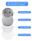 All In One 200 Set Button Maker Supplies Kit For 58mm Buttons With Metal Covers And Bases Blank Papers Clear Films display