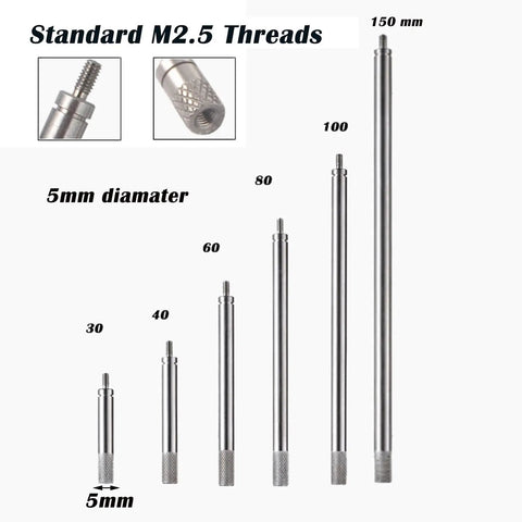 6 Piece Dial Indicator Extension Stem Rod Set With 30 To 150mm Extend Length, M2.5 Thread, 5mm Diameter, digital indicator tools