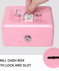 Kid Friendly Locking Cash Box With Top Slot Pink Metal Money Safe For Coins And Cash Portable Small Safe Box For Jewelry And Valuables Compact 5.9 By 4.7 By 2.9 Inches with coin