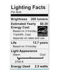 Lighting facts label for 25 Watt Equivalent B11 E12 Base Dimmable Clear Filament Vintage Style LED Light Bulbs Soft White 2700K 3 Pack