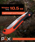 Folding Camp Saw with 8.5 Inch SK5 Steel Blade Heavy Duty Yet Lightweight Safety Lock Ergonomic Non Slip Grip for Effortless Wood Cutting on Trails Camps or Survival Prep Go To Tool on a log.