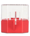 Front view of red Lockout Box Type Transparent Emergency Stop Button Cover For Industrial Electrical Equipment Clear Push Button Switch Guard