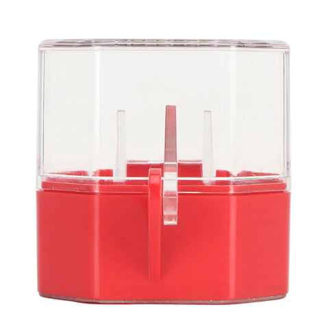 Front view of red Lockout Box Type Transparent Emergency Stop Button Cover For Industrial Electrical Equipment Clear Push Button Switch Guard