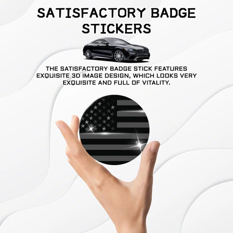 4 Piece 56 Mm Us Flag Wheel Center Caps 3D Black Metal Rim Hub Covers shown in hand, featuring patriotic design for trucks and SUVs.