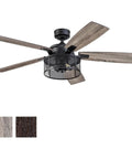 Carnegie Industrial 52 Inch Ceiling Fan with Remote and LED Light, 5 Blades in Gray Pine and Brown Chestnut Finish