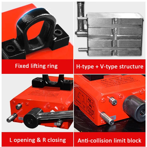 Heavy Duty Permanent Lift Magnet With No Hassle Release Lever For Shop Cranes And Hoists Rock Solid NdFeB close-up of lifting ring and structure details.