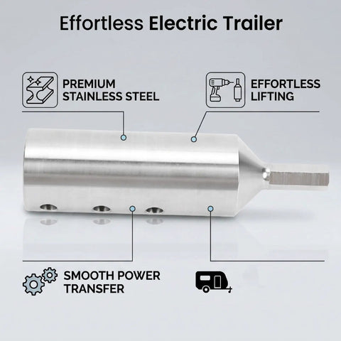 Kickass Heavy Duty Stainless Steel Electric Drill Adapter for Trailer Jack with 1/2 Inch Socket Bit Forged Hardened for effortless lifting.