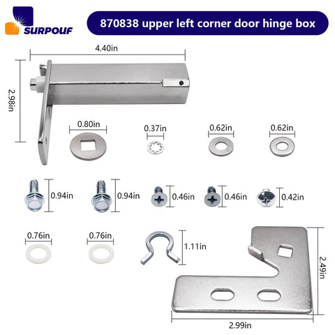 Top Left Refrigerator Door Hinge Cartridge Replacement For Sagging Doors And Creaks, Easy Install, Fits Standard Hinge Kits