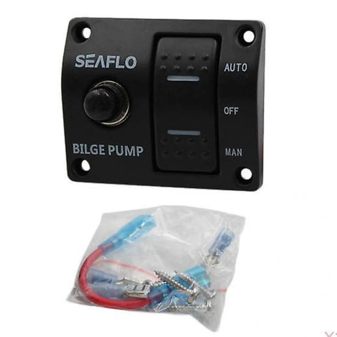 3 Way Bilge Pump Switch Panel For Boats Automatic Off Manual 12V 24V Marine Switch With Built In 15 Amp Circuit Breaker Float Switch Plug And Play Ready Durable Marine Electrical Control Panel, black