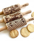 Mini Embossed Rolling Pin Set Of 3 With Bees, Meadow And Forest Patterns For Cookies, Play Dough And Clay, Kid Friendly Craft Kit