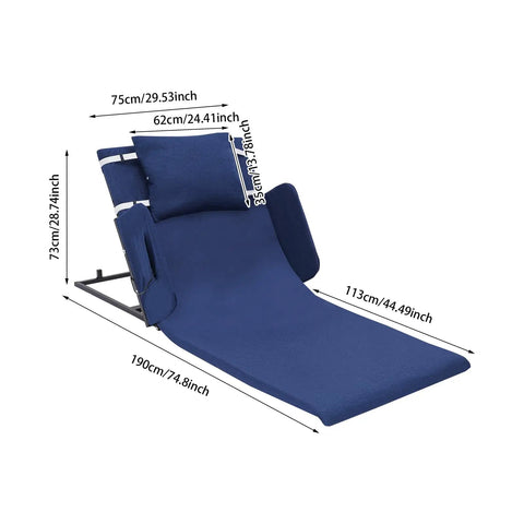 Super Comfy Electric Bed Backrest Lift For Elderly Seniors With 330 Lb Weight Capacity, showing dimensions with blue breathable linen cover.
