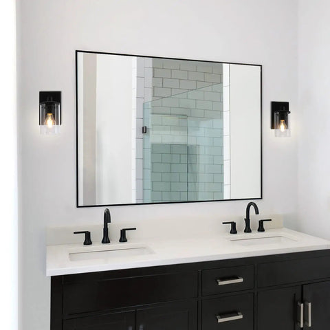 1 Light Slick Black Bathroom Vanity Sconce With Clear Tubular Glass Shade Modern Indoor Wall Lighting Hardwired Fixture Up Or Down Mount Easy Install For Any Decor