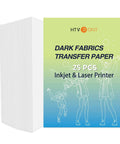 HTVRONT dark fabrics transfer paper, 25 sheets, 8.5x11 in, for inkjet and laser printers