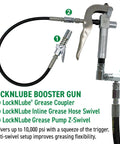 LockNLube Booster Gun with grease coupler, hose swivel, and Z-Swivel for Beefed Up Air Powered Grease Pump Kit, 10,000 PSI.