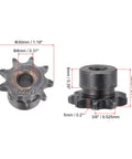 Chain Roller Sprocket Set Built Tough For ISO 06B Chains Eight Millimeter Bore Three Eighths Inch Pitch Nine Tooth Type B A3 Carbon Steel Hardened To Fifty Eight To Sixty HRC Two Pack with sizes and measurements shown.