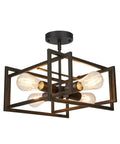 Industrial 4 Light Semi Flush Mount Ceiling Light Fixture Black Metal Farmhouse Style Close To Ceiling Lamp For Kitchen Island Bedroom And Hallway With Open Intersecting Rectangle Frames And Visible Bulbs Design