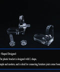 Straight Up Clear Acrylic L Bracket 20 Pack Corner Braces With Screws And Bolts showing L-shaped design for furniture joints.