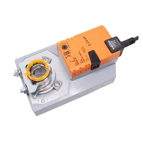 Heavy Duty Damper Actuator And Valve Controller shows orange design, 24V power connection, designed for industrial equipment and simple setup.