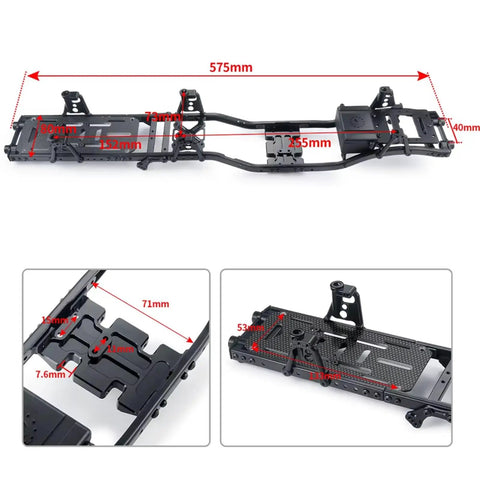 Axial 1 By 10 RC Car Chassis Frame Kit For SCX10 II 90046 90047 90027 90028 6x6 Upgrade showing detailed measurements