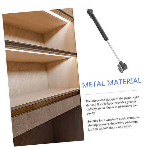 NUOBESTY cabinet lift support hinge with soft-close for chamber doors; metal piston and mounting plate, installed in a wooden cabinet.