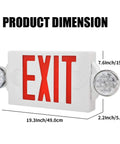 Led Exit Sign And Emergency Light Kit With Battery Backup For Business, Red Exit Light, 2 Adjustable Heads, UL Listed, dimensions shown