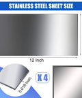 Stainless steel sheets, 4-pack, 12 x 6 x 0.018 in, 304 grade, non-magnetic for crafts