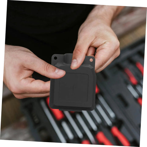 Hands holding a Heavy Duty Plastic Protective Junction Box Cover For Welding Machines And Cable Runs Black Electrical Case