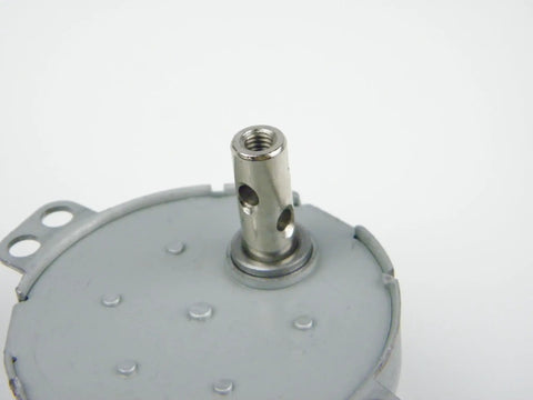 Close-up view of 12V DC Geared Motor JS-50, iron shell, 7mm shaft diameter, compact micro electric motor for DIY and robotics.
