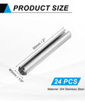 Premium Heavy Duty Slotted Split Roll Pins 24 Pack 5mm By 2 Inch Chrome Steel Expansion Dowels on display, showing dimensions and material.