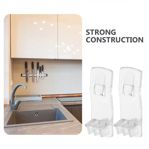 Beefy Heavy Duty Shelf Pegs 50 Pack L Shaped Cabinet Shelf Support Clips next to modern kitchen sink setup.