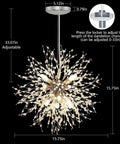 Chic Crystal Pendant Light Fixture With 9 Light Firework Design In Modern Chrome Finish shown with adjustable 33.07in cable