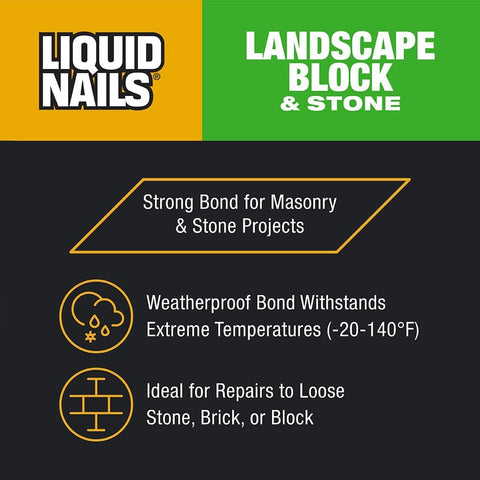 LN-905 Landscape Block Adhesive Low VOC 10 Oz Cartridge For Retaining Walls And Stonework Weather-Resistant seal description.