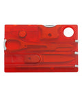 14-In-1 Survival Card Tool With LED Light, ultra compact red multitool, 2Cr13 stainless steel in card size, ideal for camping and hiking