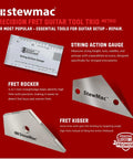 Guitar Setup Essentials With Precision Fret Tool Trio Metric Action Gauge Fret Rocker And Fret Kisser For Exact String Height Nut Saddle And Pickup Alignment And Fret Diagnostics Pro Grade, three metal guitar setup tools