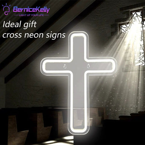 Cross Neon Sign Light Jesus Christ USB Powered Wall Mount Decor For Home Wedding Party Meditation Easter White 16x12 Inch Acrylic Back Panel Neon Glow With PVC Hose Perfect Gift And Holy Vibe Dope Centerpiece